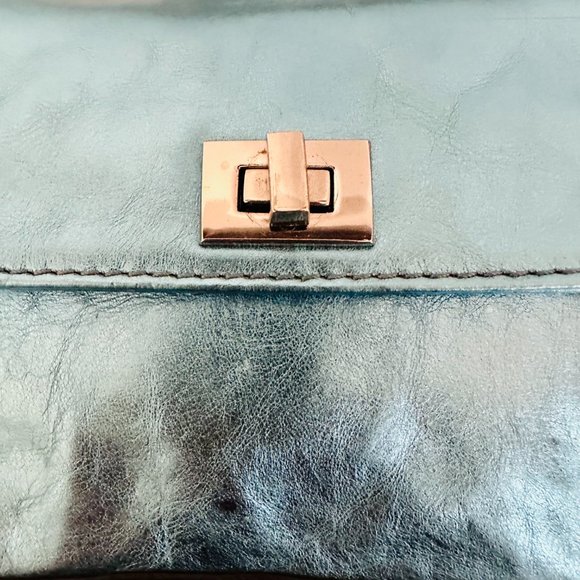 ABRO METALLIC BLUE CROSSBODY LEATHER MINI BAG WITH CHAIN STRAP - Picture 2 of 10